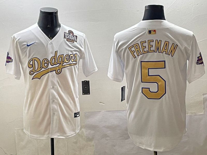 Men Los Angeles Dodgers #5 Freeman White Champion gold character 2025 Nike MLB Jersey style 3313->los angeles dodgers->MLB Jersey